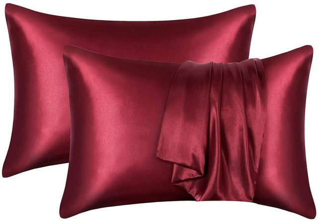 2er-Pack Satin-Kissenbezüge von Yiran Furniture in Rot, Queen-Size mit Umschlagverschluss, B/H: 50 x 75 cm - Bild 1