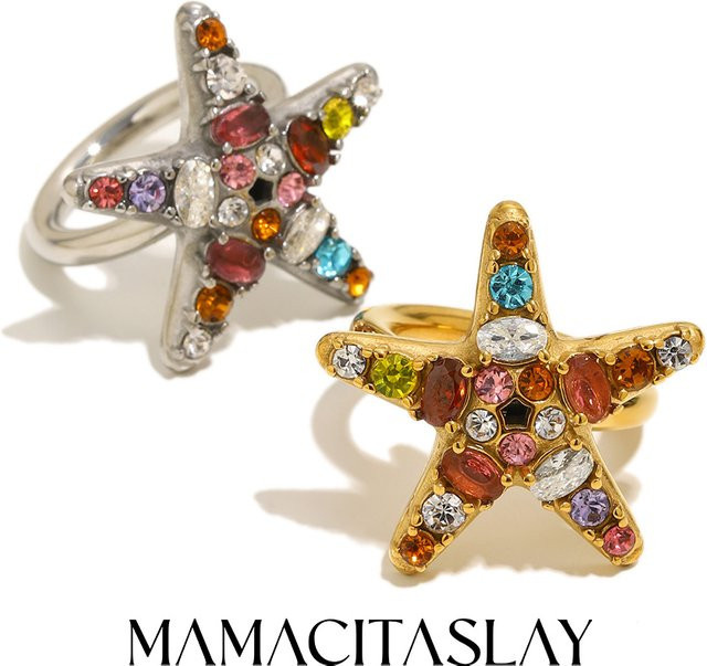 MamacitaSlay Seestern-Ring, 316L Edelstahl, 18K Vergoldet, Zirkonia, Damen - Bild 1