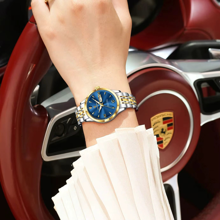 POEDAGAR Armbanduhr, Quarz, Edelstahl, Gold, Blau, Damen - Bild 5