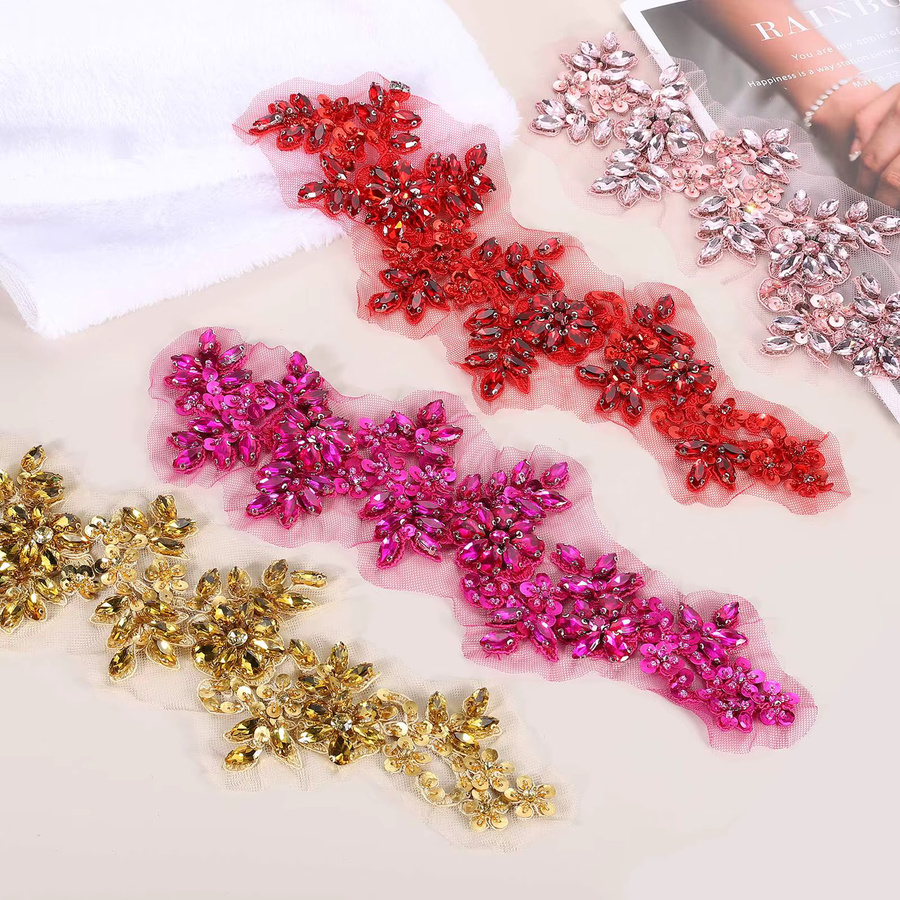 UXCELL 2er-Pack Strass-Applikations-Patches aus Spitzen-Stickerei in Pink und Lila mit Perlen und Pailletten zum Aufnähen für deine DIY-Näharbeiten - Bild 2