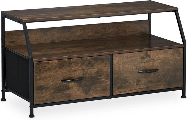 Relaxdays TV Board im Industrial-Design aus MDF und Eisen, Dunkelbraun/Schwarz, mit 2 Schubladen und höhenverstellbar, B/H/T: 93 x 48,5 x 41,5 cm - Bild 1