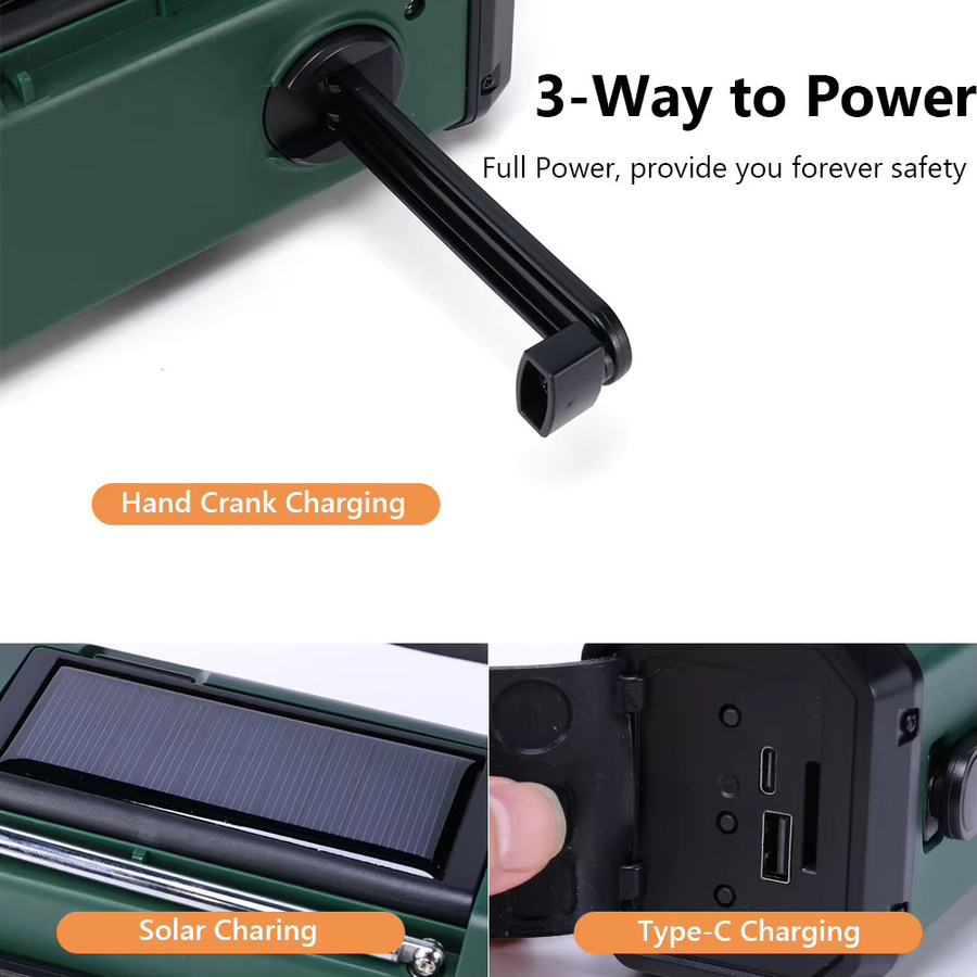 ALLOET LED-Notfall-Powerbank 10000mAh mit Solar-Radio, Taschenlampe, Leselampe und Kompass in Grün mit USB-C-Ladung - Bild 6