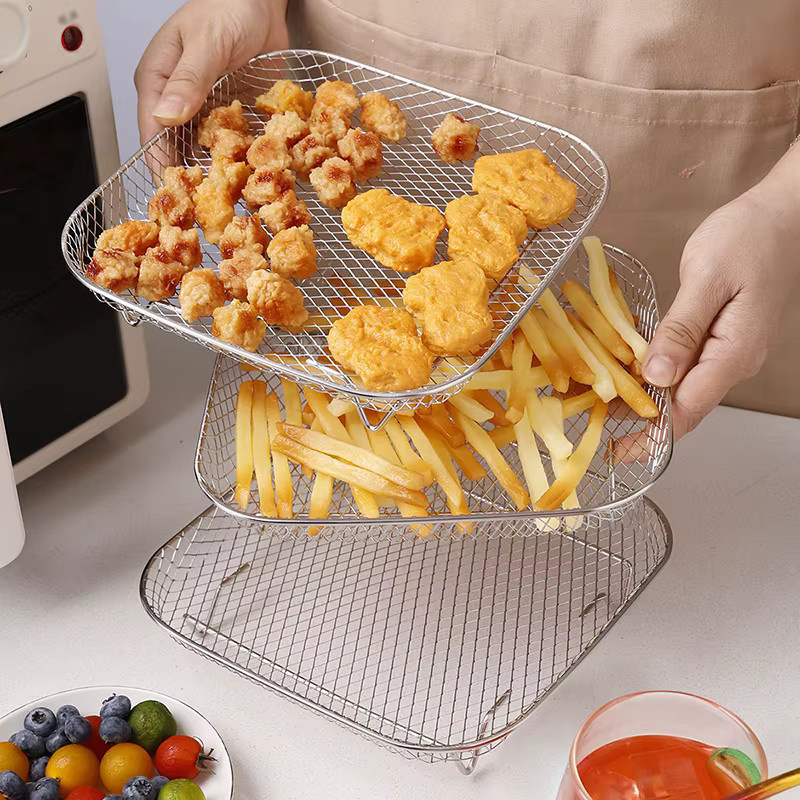 3-lagiger stapelbarer Airfryer-Grill-Backständer für Philips, COSORI und Ninja Foodi, 8-Zoll-Quadrat-Luftfritteusen-Zubehör in Silber - Bild 2