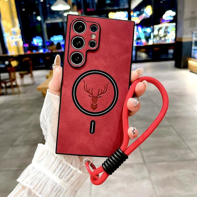 Retra Lanyard Kunstleder Hülle für Samsung Galaxy S25 S24 S23 S22 S21 Ultra Plus FE mit MagSafe Unterstützung in Rot - Bild 1