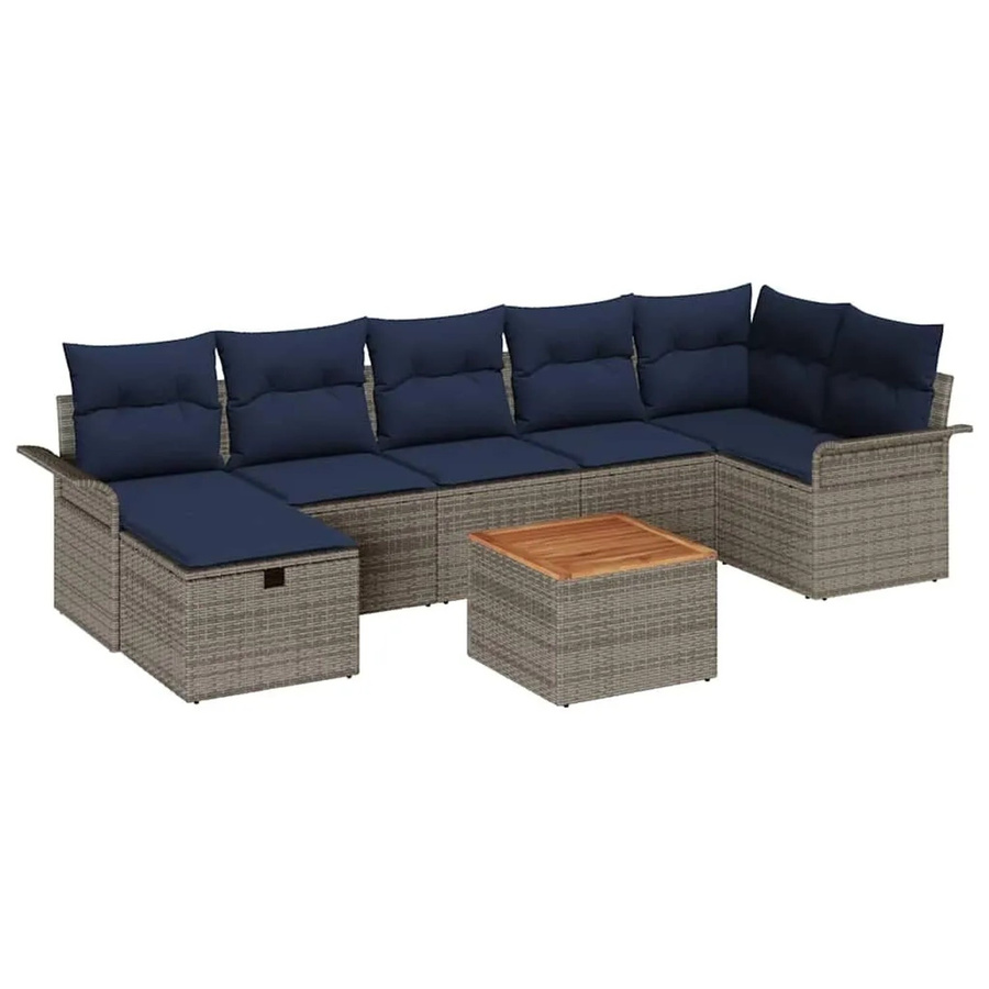 vidaXL Gartensofa-Set aus Polyrattan in Grau mit Kissen und integriertem Stauraum, L-Form mit Eckelement, Ottoman und Couchtisch - Bild 2