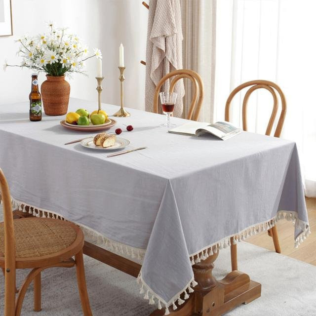 Rechteckige Tischdecke mit Quasten von Your Warm Home in Lichtgrau, nordisch schlicht aus Leinen-Bambus-Hanf-Mischung, B/T: 60 x 60 cm - Bild 1