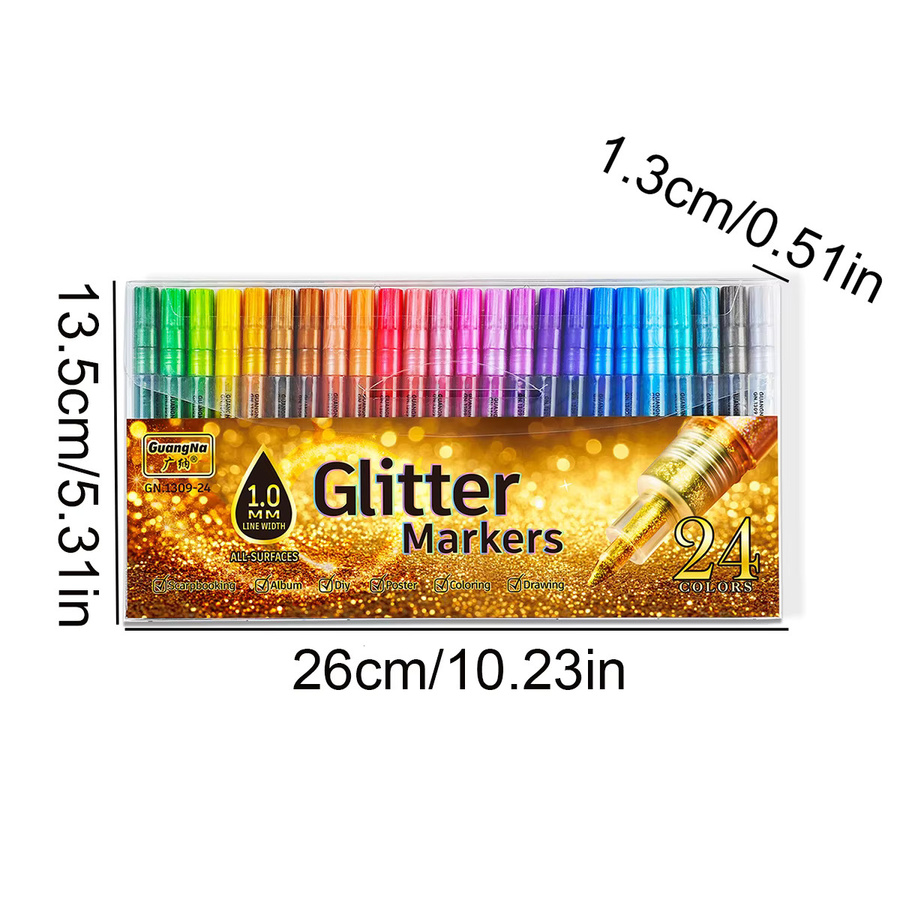 24-farbiger Glitzermarker Set mit 1,0-mm-Spitze in Multicolour für Buchskizzen und Zeichnungen - Bild 2