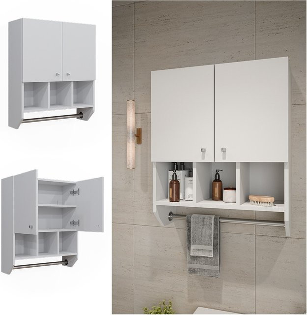 Vicco Badschrank Fynn Weiß Hängeschrank mit 2 Türen B: 59 cm, H: 71 cm - Bild 1