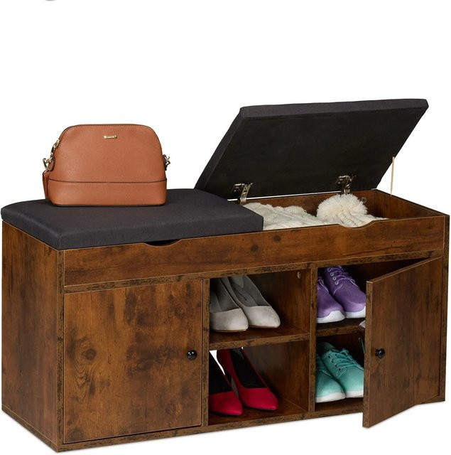 Relaxdays Schuhbank aus MDF Schwarz klappbar und gepolstert, B/H/T: 100 x 49,5 x 34 cm - Bild 1