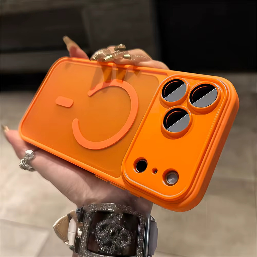 Transparente matte magnetische Hülle für iPhone kompatibel mit MagSafe, Farbe: Orange - Bild 1