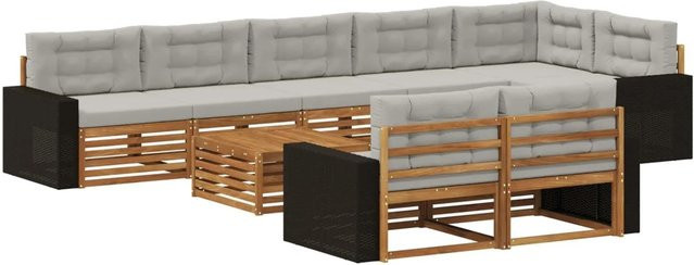 vidaXL Outdoor-Sofagarnitur aus Akazienholz mit 9 Kissen und Armlehnen - Bild 1
