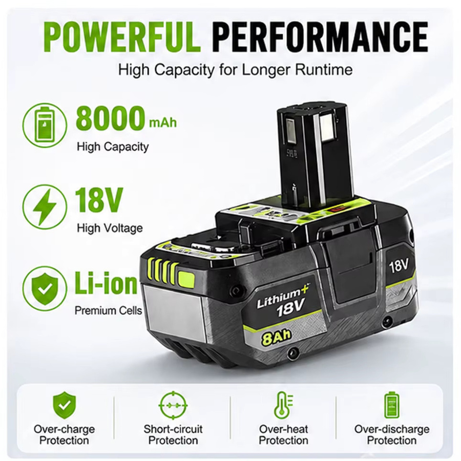 RYOBI kompatibler 18V 8000mAh Li-Ionen-Akku für Elektrowerkzeuge P108 P104 P107 RB18L50 RB18L20 - Bild 6