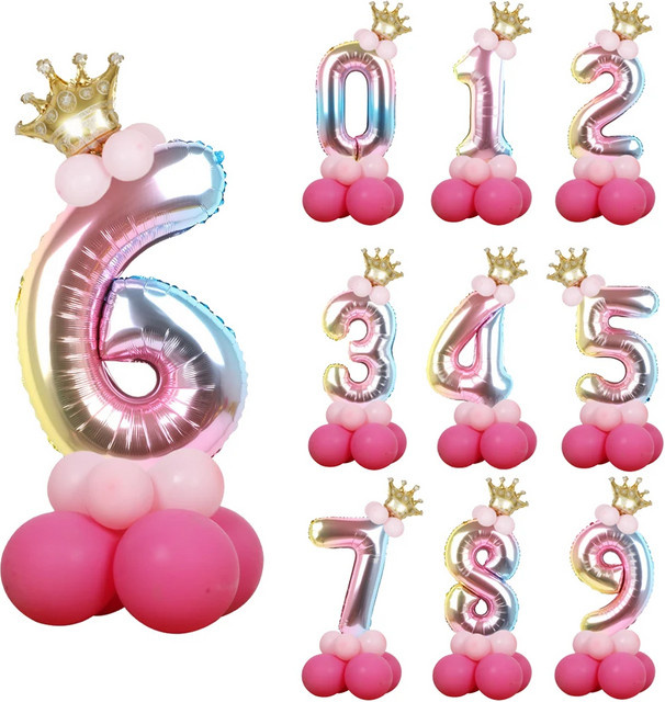 KTATUHG Regenbogen Nummer Luftballons, Prinzessin Gold Krone, 32 Zoll - Bild 1
