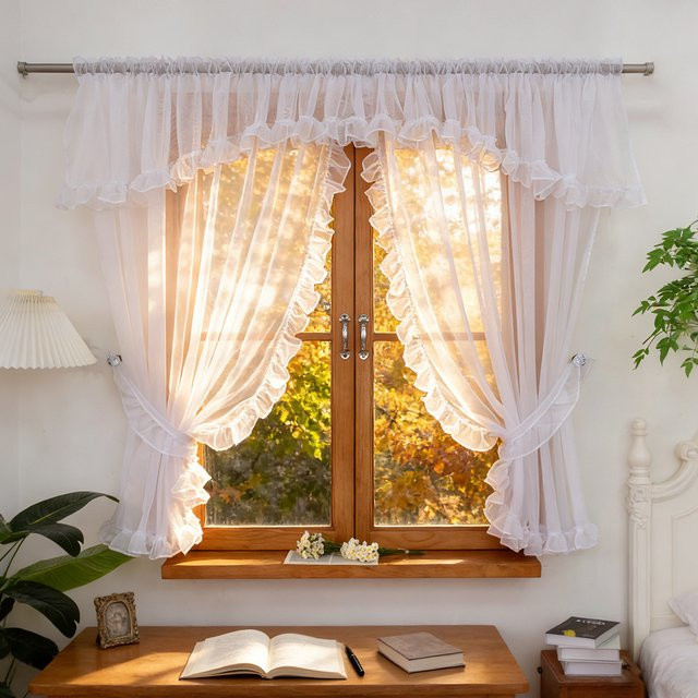 FLYINGCURTAINS Gardine mit Rüschensaum in Weiß, halbtransparenter Fenstervorhang mit Rod Pocket, Breite: 150 cm, Höhe: 150 cm - Bild 1