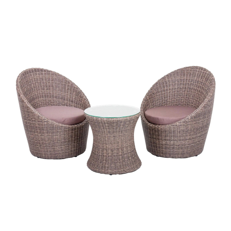 DELUKE Bistro-Set DARIA Gartenmöbel-Set in Korianderbraun aus Kunststoff und Stahl mit Glasoberfläche - Bild 2