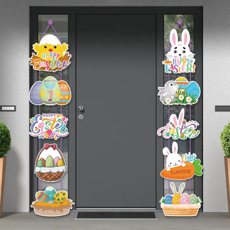 WEIGAO Hängendes Ostertürbanner mit Hasen und Karottenmuster aus Papier, Mehrfarbig - Bild 2