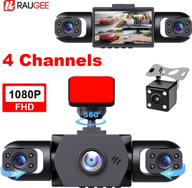 raugee 4-Kanal Dashcam 1080P mit 360 Grad Rundumschutz und Nachtsicht, Schwarz - Bild 1