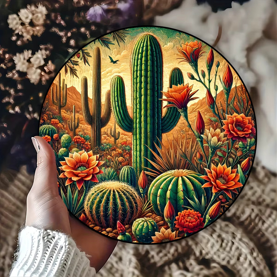 Rundes Aluminiumschild Potdemiel mit Kaktus-Design und Foliengravur, Durchmesser: 20 cm, Mehrfarbig - Bild 2