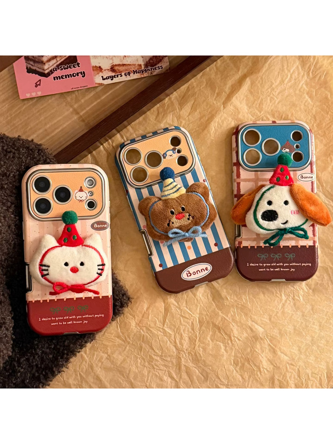 MUQGEW Stoßfeste iPhone Handyhülle mit Koreanischem Cartoon 3D Plüsch-Tierdesign und Ledertextur in Multicolour - Bild 6