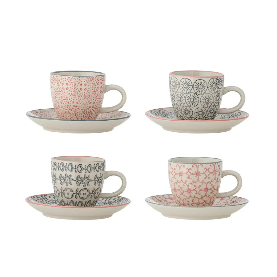 Bloomingville Espressotassen mit Untertassen Cécile Set, 4 Stück, 80 ml - Bild 1