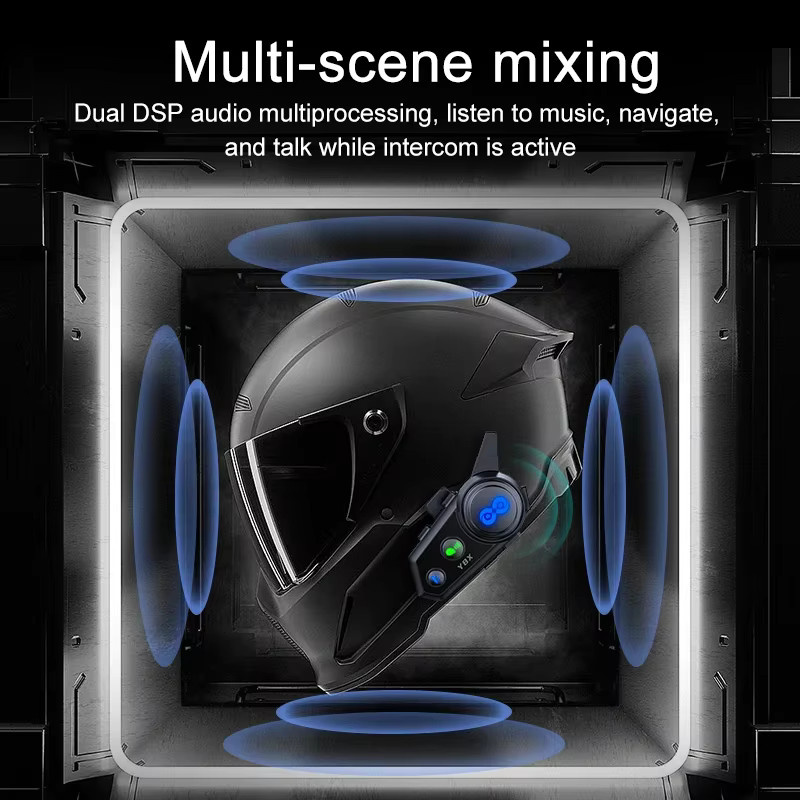 XINOWY Y8X Motorrad Helm Bluetooth Intercom Headset in Schwarz mit 500m Reichweite, IP56 wasserdicht und staubgeschützt, inklusive Musikwiedergabe und Sprachassistent - Bild 4