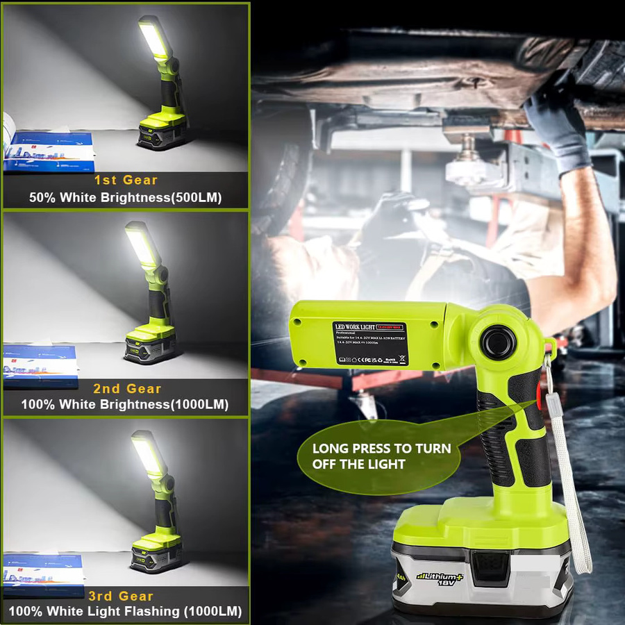 Ryobi LED Arbeitsleuchte für 18 V Li-Ionen-Akku in Grün und Gelb mit USB-Anschluss - Bild 5