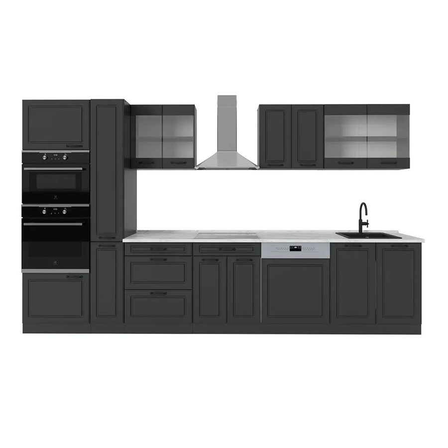 Vicco R-Line Küchenzeile Landhausstil in Anthrazit und Weiß mit Marmor-Optik, Breite: 350 cm - Bild 2