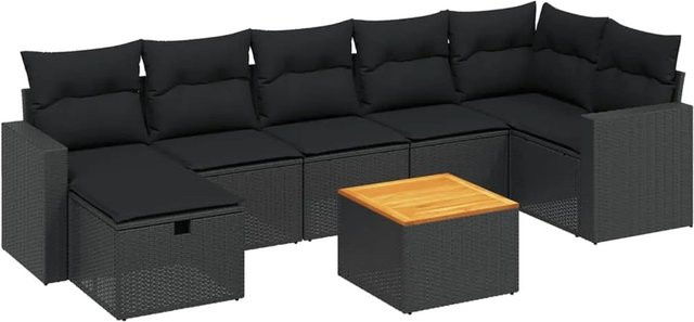 vidaXL 8-teilige Garten-Sofagarnitur in L-Form aus schwarzem Poly-Rattan mit Kissen und pulverbeschichtetem Stahlgestell - Bild 1