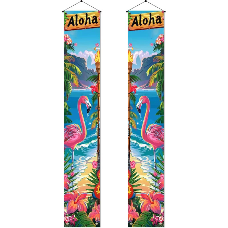 VIKAMA Sommer-Türbanner Flamingo und Surfbrett als maritime Strandparty-Dekoration für den Außenbereich, Mehrfarbig, B/H: 30 x 180 cm - Bild 5
