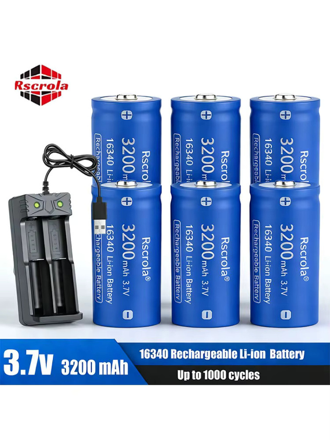 Rscrola Li-Ionen-Akku 16340 mit USB-Ladegerät, 3,7 V, 3200 mAh, Blau - Bild 6
