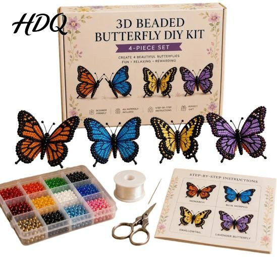 WillowEagle DIY Schmetterlingsbastelset, 3D Perlenbastelset, Tiere, Bunt / Mehrfarbig - Bild 1