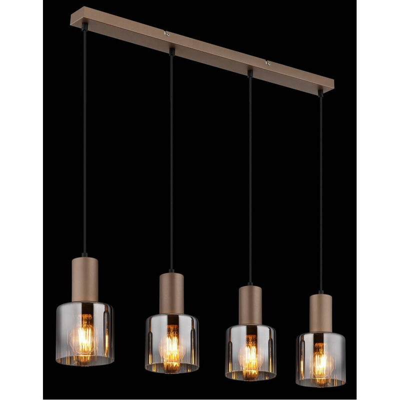 Globo Lighting Pendelleuchte Walton aus Glas und Metall in Braun und Transparent, B/H/T: 12 x 150 x 78 cm, E27, 4 Leuchtmittel - Bild 3