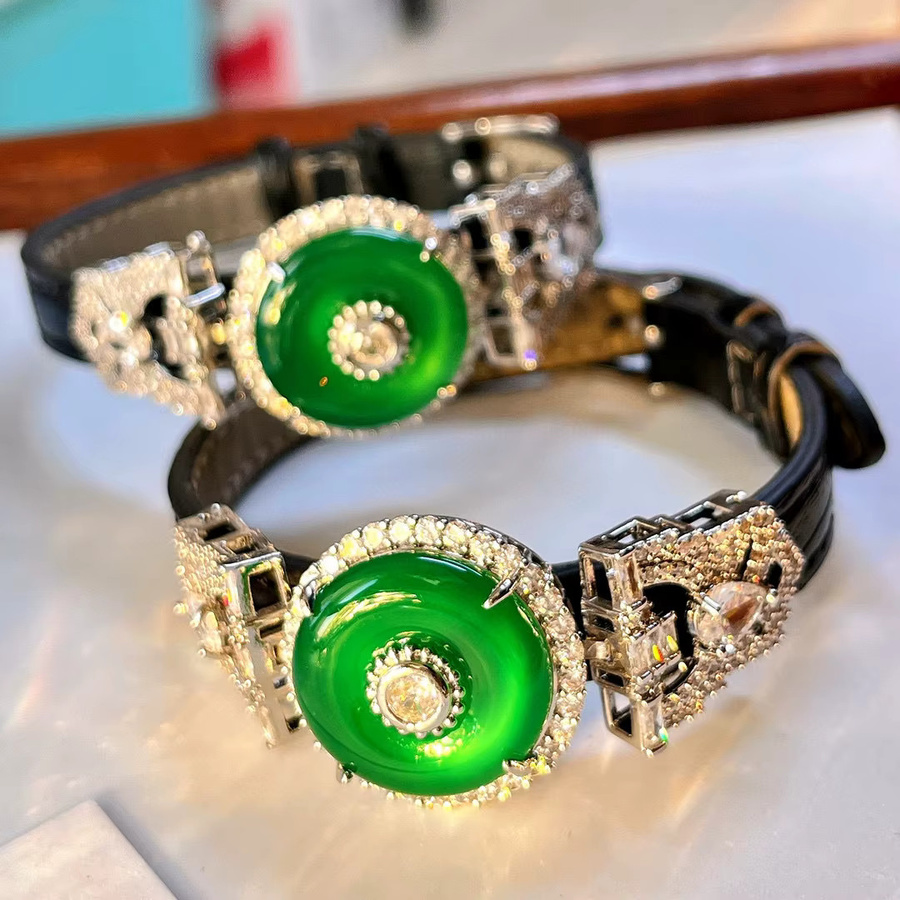 mutu Armreif, grüner Chalcedon, Zirkonia, Silber, Leder, Damen - Bild 2