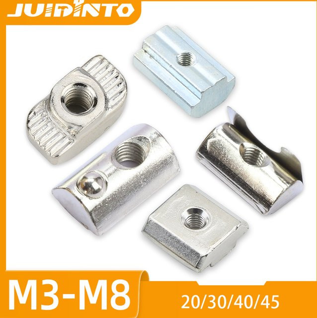 JUIDINTO T-Block Gleitmutter Set mit Kugel für Aluminium-Profilschlitze, verzinkter Stahl, Farbe Silber - Bild 1