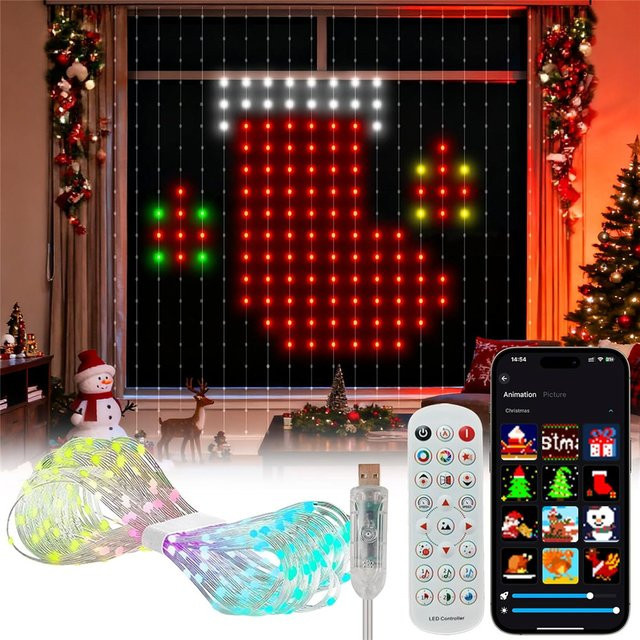 DACHAN RGBIC LED Vorhang Lichterkette mit Bluetooth Musik App Steuerung, WS2812B Smart LED Weihnachtsbeleuchtung, Multicolour, USB DC5V - Bild 1
