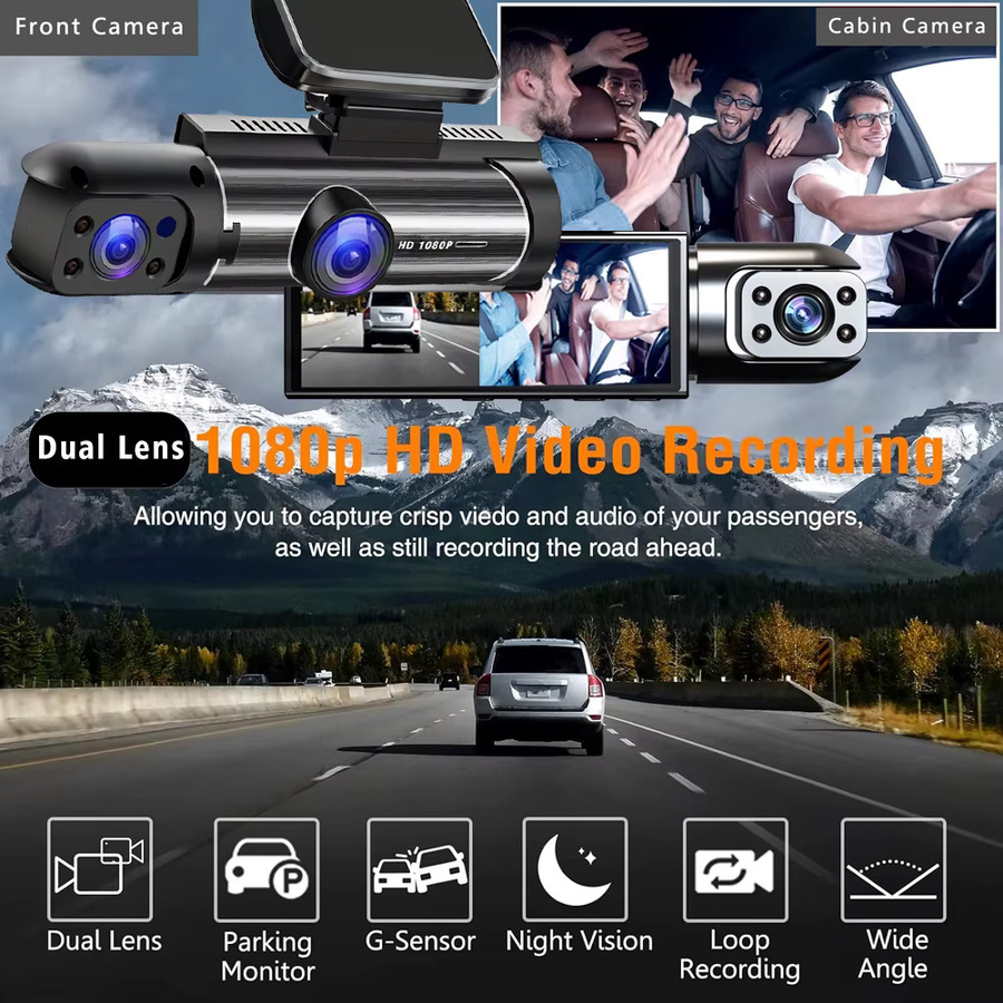 USEEBEE Dashcam Full HD 1080P mit Dual Objektiv für Fahrzeug Innenraum und Außenbereich, Schwarz - Bild 3