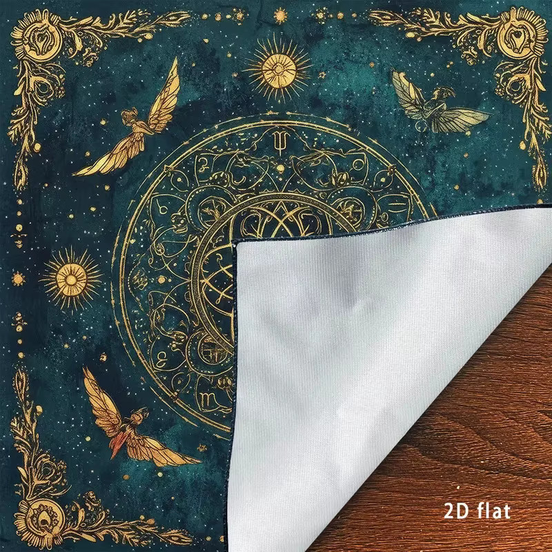 VIKAMA Tarot-Tischdecke mit Sonne-Mond- und Blume des Lebens Muster, wasserabweisendes Altartuch im Boho-Stil, mehrfarbig - Bild 3