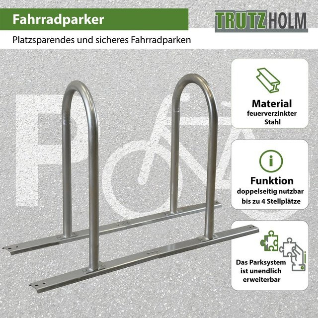 TRUTZHOLM Fahrradanlehnbügel Typ U aus feuerverzinktem Stahl in Grau/Silver, B/H: 140 x 88 cm, Durchmesser: 50 mm - Bild 1
