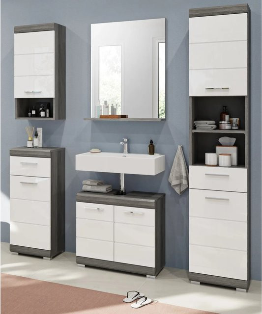 Inn.Furn Badmöbel-Set Shawn 5-teilig in Weiß Hochglanz und Grau mit Breite: 164 cm - Bild 1