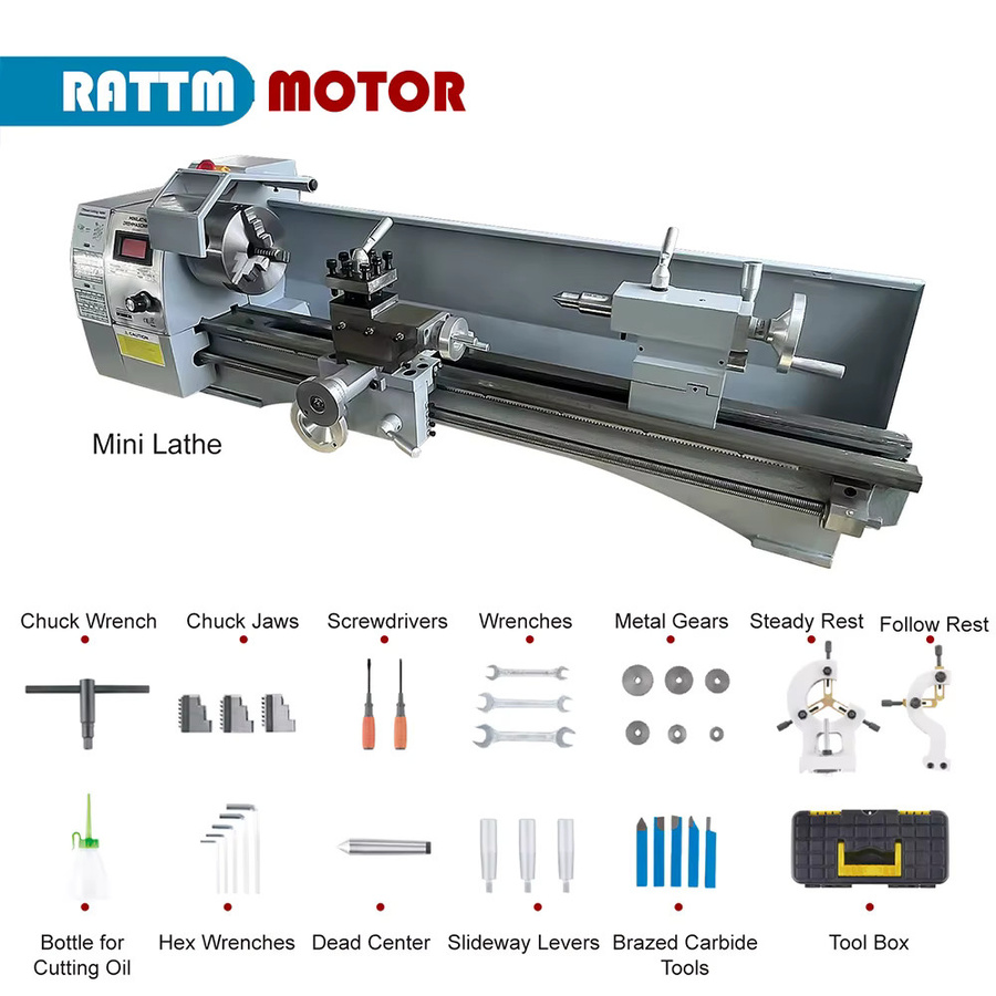 POWACE Kleine Metall-Drehmaschine mit digitaler Anzeige und variabler Geschwindigkeit, 750W Fräs- und Holzbearbeitungsmaschine - Bild 2