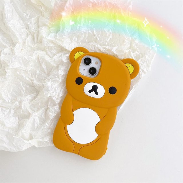 YULIN Rilakkuma Bär Silikon Handyhülle mit Schlüsselanhänger in Orange für iPhone Modelle - Bild 1