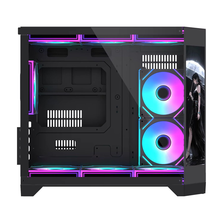Lovingcool Mid-Tower Gaming-PC-Gehäuse Micro-ATX mit LCD-Bildschirm und Glas-Chassis in Schwarz - Bild 2