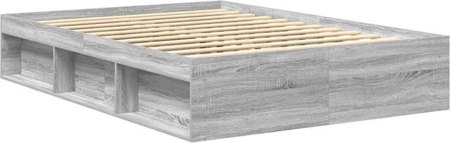 vidaXL Bettgestell in Grau Sonoma mit Seitenfächern aus Kiefernholz, B/T/H: 140 x 190 x 35 cm - Bild 1