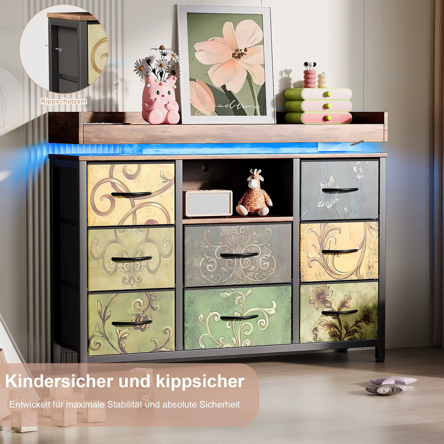 Anajqaqia Kommode mit 8 Stoffschubladen, LED-Beleuchtung, Stahlrahmen und Holzplatte, Multicolour - Bild 4