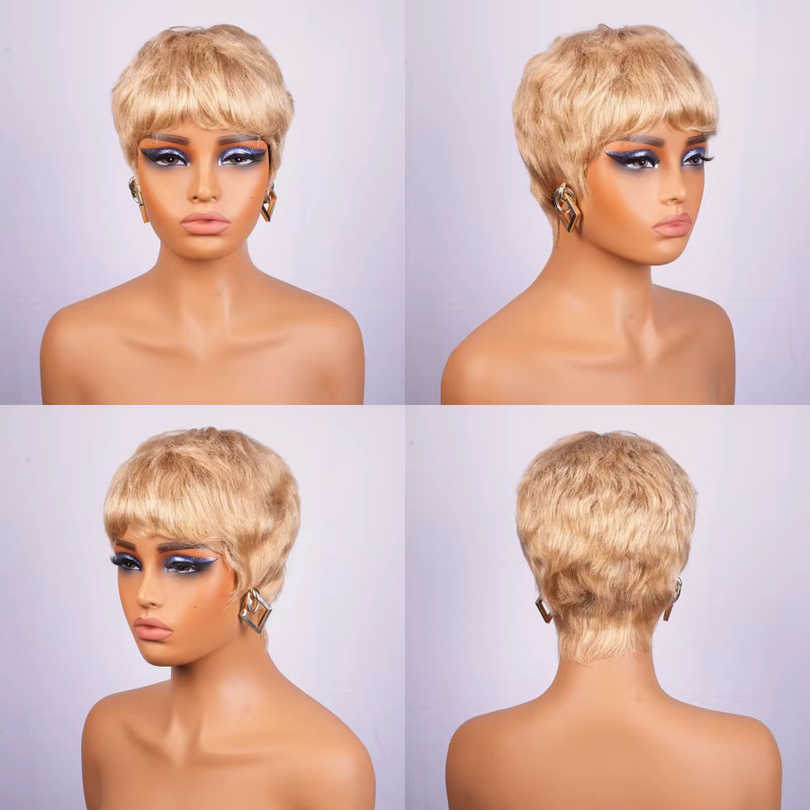 OYM HAIR Pixie-Perücke, Echthaar, blond, kurz, Damen - Bild 3