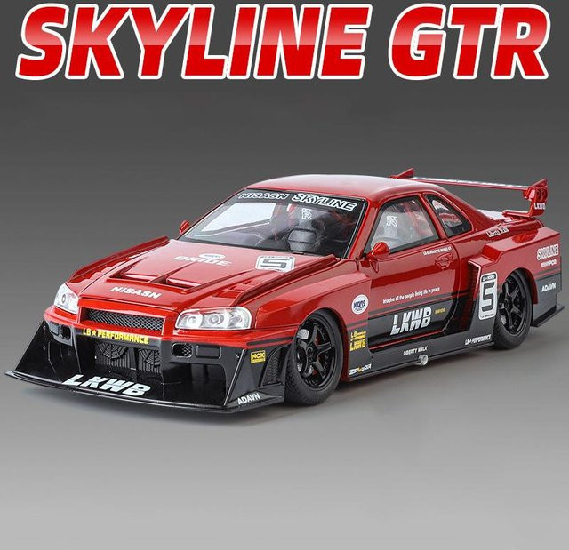 Linyi Toy Car Silvia Skyline Ares Gtr R34 Modifiziert Wide Body Sportwagen Modell, 1:24, mit Licht und Sound, ab 18 Jahren - Bild 1