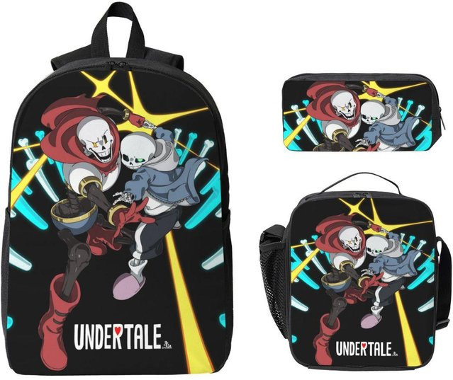 3-teiliges Undertale Sans Schultaschen-Set von Fancy Style Studio in Schwarz mit Rucksack, Stiftebeutel und Brotdose für Schulkinder - Bild 1