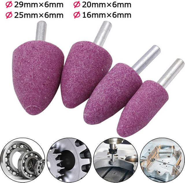 DAZZLEEX Konischer Schleifkopf aus rotem Korund mit 6 mm Schaft, Minibürste zum Polieren und Rostentfernen in Lila - Bild 1