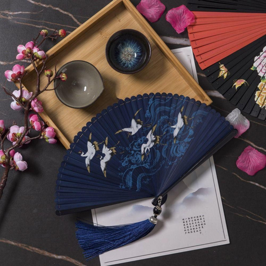 Qinhuangdaoshiwan Faltfächer im chinesischen Stil aus schwarzem Bambus für Damen und Heimdekoration - Bild 2