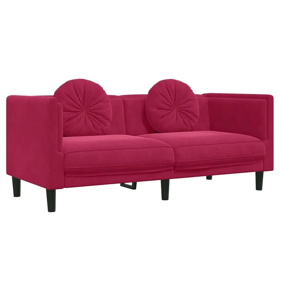 vidaXL 2-Sitzer Sofa aus Samt in Weinrot mit Kissen und Massivholzrahmen - Bild 2